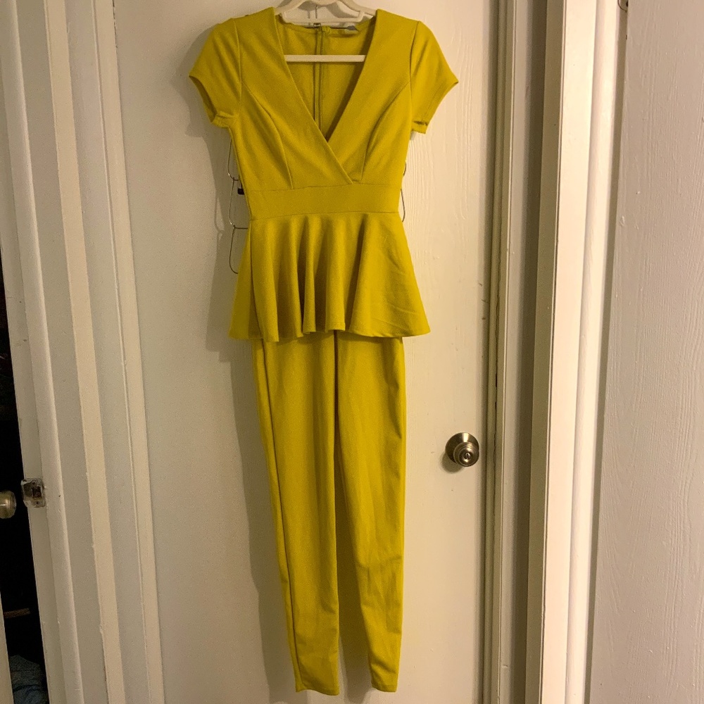 GIBIU Lime Green Peplum Jumpsuit Medium